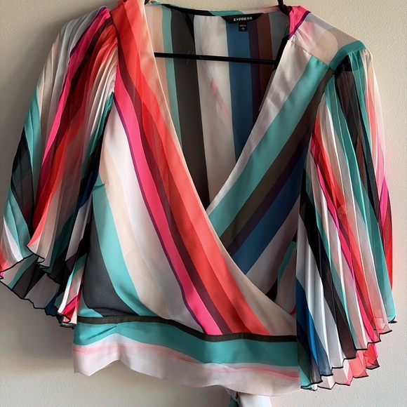 Express Colorful Striped Wrap Blouse - Picture 1 of 1